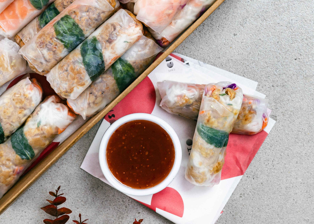 Mini hand made rice paper rolls for catering servcies